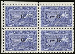 OFFICIAL  1950-51 $1 Ultramarine "G" Overprint, SG O192, Very Fine Never Hinged Mint Corner BLOCK Of 4, Very Fresh. (4 S - Sonstige & Ohne Zuordnung