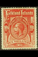 1912-20  10s Red/green, SG 68, Fine Mint For More Images, Please Visit Http://www.sandafayre.com/itemdetails.aspx?s=6283 - Falkland Islands