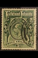 1921  3s Slate Green, Wmk Script, SG 80, Very Fine Used, South Georgia Cds. For More Images, Please Visit Http://www.san - Falklandinseln