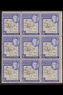 1946-49  3d Black & Blue Thick Map, SG G4, Superb Never Hinged Mint Upper Right Corner BLOCK Of 9 Showing Six Different  - Falkland