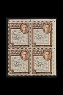 1946-49  9d Black & Brown Thick Map, SG G7, Superb Never Hinged Mint Upper Right Corner BLOCK Of 4 Showing Three Differe - Falkland Islands