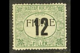 POSTAGE DUES  1918 12f Green And Black , Sassone 2, Fresh Mint. Scarce Stamp With Raybaudi 2007 Photo Certificate. For M - Fiume