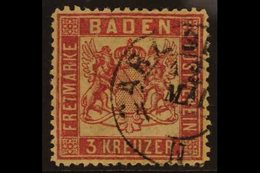 BADEN  1862 3k Rose, Michel 16, SG 26, Well Centred, Fine Cds Used, An Attractive Example. For More Images, Please Visit - Sonstige & Ohne Zuordnung