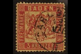 BADEN  1862 3k Rose, Michel 16, SG 26, Well Centred, Fine Cds Used, An Attractive Example. For More Images, Please Visit - Andere & Zonder Classificatie