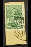 LITHUANIA  1941 20k Green, Ponewesch Locally Overprinted Stamp Of Russia, Michel 7, Tied To Piece By Neat "Panevezys" Ci - Otros & Sin Clasificación