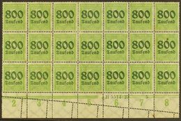 1923 PERFORATION ERROR.  800tsd On 5pf Apple Green (Michel 301, SG 294), Mint Lower Marginal BLOCK Of 21 (7x3) With Han  - Sonstige & Ohne Zuordnung