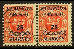 1923  25m On 25c Vermilion Overprint (Michel 137, SG 14), Fine Cds Used Horiz PAIR, The Right Stamp With 'Colon After St - Andere & Zonder Classificatie