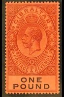 1912-24  £1 Dull Purple And Black On Red, Watermark Multi Crown CA, SG 85, Very Fine Mint. For More Images, Please Visit - Gibraltar