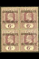 1911  6d Dull And Bright Purple, Overprinted, SG 6, Superb Used Block Of 4 With Violet Protectorate Cancels. For More Im - Gilbert & Ellice Islands (...-1979)