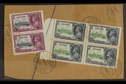 1935 SILVER JUBILEE VARIETY  A Large "Registered" Piece Bearing A Marginal Block Of 4 X 6d Green & Indigo (SG 115) & A V - Costa D'Oro (...-1957)