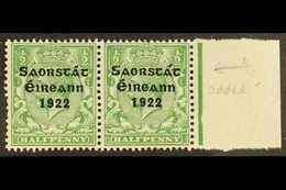 1922-23 SAORSTAT  ½d Green, Right Marginal Horizontal Pair, One Showing Accent Inserted By Hand, SG 52b, Never Hinged Mi - Otros & Sin Clasificación