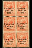 1922-23 SAORSTAT  1d Scarlet, Vertical Block Of Six, One Showing Accent And "at" Inserted, SG 53d, Hib. T48f, Fine Mint, - Other & Unclassified