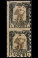 LIBYA  1921 1c Black And Brown, "Pittorica", Vertical Pair, Variety "imperf Between", Sass 21l, Very Fine Never Hinged M - Otros & Sin Clasificación