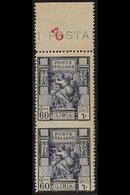 LIBYA  1924 60c Blue, Sibyl, Marginal Vertical Pair Variety "imperf Between Stamps", Sass 42h, Very Fine Never Hinged Mi - Altri & Non Classificati