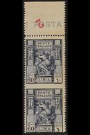 LIBYA  1924 60c Blue, Sibyl, Marginal Vertical Pair Variety "imperf Between Stamps", Sass 42h, Very Fine Never Hinged Mi - Otros & Sin Clasificación