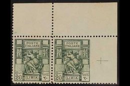 LIBYA  1926 20c Green, Sibyl, Corner Horizontal Pair, Variety "imperf At Right", Sass 54e, Very Fine Never Hinged Mint.  - Altri & Non Classificati