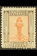 LIBYA  1926-30 15c Orange & Sepia No Watermark Perf 11 (Sassone 62, SG 52a), Mint, A Few Shortish Perfs At Bottom, Very  - Sonstige & Ohne Zuordnung