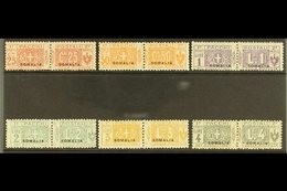 SOMALIA  PARCEL POST 1923 "SOMALIA" Overprints Complete Set (Sassone 15/20, SG P32/37), Fine Mint Horizontal Pairs, 50c, - Other & Unclassified