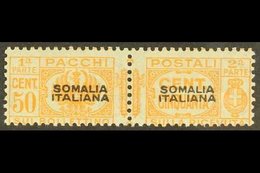 SOMALIA  PARCEL POST 1928-41 50c Orange With Forged Overprint (as Sassone 58, SG P115), Never Hinged Mint Horizontal Pai - Other & Unclassified