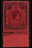 1938-51  £1 Purple & Black On Carmine (Feb/March 1942 Printing) Position 55, (SG 114a, MP 13b), Never Hinged Mint Lower  - Leeward  Islands