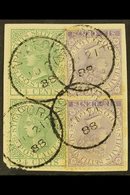 1883  6c Lilac Vertical Pair And 24c Green Vertical Pair, SG 66, 68a Used On Piece With Singapore Cds Cancels. Highly At - Straits Settlements