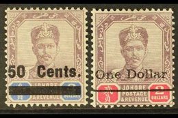 JOHORE  1903 50c On $3 And $1 On $2, SG 56/57, Fine Mint. (2 Stamps) For More Images, Please Visit Http://www.sandafayre - Straits Settlements