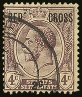 STRAITS SETTLEMENTS  1917 4c + 2c Dull Purple, Red Cross Surcharge, Variety "No Stop After 2c", SG 217a, Thinned At Foot - Straits Settlements