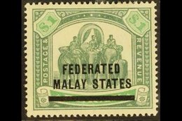 FEDERATED MALAY STATES  1900 $1 Green And Pale Green, Elephants, SG 11, Very Fine Mint. For More Images, Please Visit Ht - Otros & Sin Clasificación