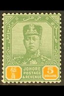 JOHORE  1922 $5 Green And Orange, SG 124, Fine Mint. For More Images, Please Visit Http://www.sandafayre.com/itemdetails - Otros & Sin Clasificación
