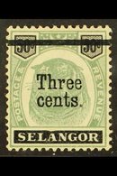 SELANGOR  1900. 3c On 50c "Dented Frame" Variety, SG 67b, Fine Mint For More Images, Please Visit Http://www.sandafayre. - Other & Unclassified