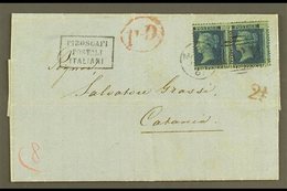 1867 ENTIRE LETTER TO CATANIA  Bearing Great Britain 2d Blue, Plate 9, Horizontal Pair Tied By "MALTA / A25" Duplex Canc - Malte (...-1964)