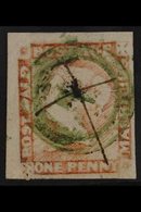 1848-59  1d Red-brown On Yellowish Or Grey, Worn Impression, SG 17, Four Good To Large Margins And Used With Pen Cancel  - Mauritius (...-1967)