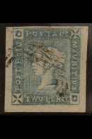 1859  2d Blue "Lapirot", Worn Impression, SG 38, Imperforate With 4 Wide Margins, Tiny Corner Crease Does Not Detract, F - Mauricio (...-1967)