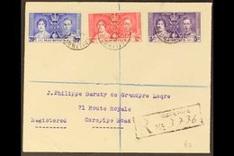 1937 VARIETY ON COVER.  1937 (12 May) Registered Cover Addressed Locally Bearing Coronation Complete Set With 20c Blue L - Mauricio (...-1967)
