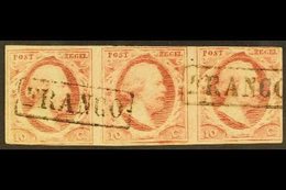 1852  10c Carmine, Imperf Horizontal STRIP OF THREE, Mi 2, SG 2, NVPH 2, Fine Used, Cancelled By Boxed "Franco" Postmark - Autres & Non Classés