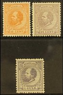 1872-91  15c, 25c & 1g William III, Mi / NVPH 23, 26, 28, Mint (regummed), Small Faults, Michel Cat. 1670 Euros (3 Stamp - Other & Unclassified