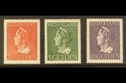 1946  2½g Brown-red, 5g Deep Green & 10g Deep Violet Queen Wilhelmina Definitives High Values (SG 617/19, Michel 454/56, - Other & Unclassified