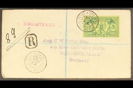 BRITISH  1912 Registered Cover To Germany Franked 5s Green On Yellow, SG 28, Tied By Port Vila Nelles Hebrides Cds With  - Otros & Sin Clasificación