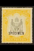 1897-00  £10 Black And Yellow Opt'd "SPECIMEN", SG 52s, Very Fine Mint. For More Images, Please Visit Http://www.sandafa - Nyassaland (1907-1953)