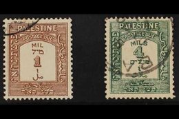 POSTAGE DUES  1928 1m Brown And 4m Green, Perf 15 X 14, SG D12a, D14a, Very Fine Used. Elusive Varieties. (2 Stamps) For - Palästina