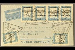 1931  Illustrated Zeppelin Stationery Air Letter To France Franked 3c On 4c Zeppelin Ovpt (2) And 4c Zeppelin Ovpt Stamp - Paraguay