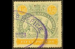 REVENUE STAMPS  1897 £50 Grey-green And Orange, Barefoot 12, Fine Used With Violet Oval Cancel (without Perfin). Scarce  - Other & Unclassified