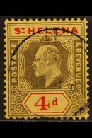 1908-11  4d Black & Red On Yellow, Chalky Paper, Wmk Mult Crown CA, BROKEN FRAME Left Of "A" Of "HELENA" (Spaven Flaw),  - St. Helena