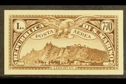 1931  7L 70c Brown "Eagle Over Mt Titano", Air Post,  Variety "IMPERF", Sass. 8a, Superb Unused With 4 Large Margins. Ca - Altri & Non Classificati