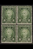 1895  8c Green Sir Charles Brooke, SG 31, Fine Mint (two Stamps Never Hinged) BLOCK Of 4, Very Fresh. (4 Stamps) For Mor - Sarawak (...-1963)