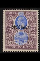 1912  £2 Blue And Dull Purple, Geo V, Overprinted "Specimen", SG 129s, Very Fine Mint. For More Images, Please Visit Htt - Sierra Leone (...-1960)