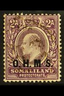 OFFICIAL  1904 2a Dull And Bright Purple With NO STOP AFTER "M" Variety, SG O12a, Very Fine Used. Very Scarce. For More  - Somaliland (Protectorate ...-1959)