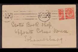 1920 1D BISECT ON COVER.  1920 (26 Jly) Env Sent Within Johannesburg Franked With KGV 1d + 1d BISECT Both Tied Jo'burg M - Ohne Zuordnung