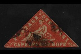 CAPE OF GOOD HOPE  1861 1d Vermilion "Wood-block" Issue, SG 13, Good Used, Margins Touch Frames, Good Looker, Cat.£2750. - Ohne Zuordnung