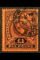 NATAL  1908-09 £1 Purple And Black On Red, Used With Closed Tear, But Still A Good Looker With Neat Part "NEWCASTLE" Cds - Sin Clasificación